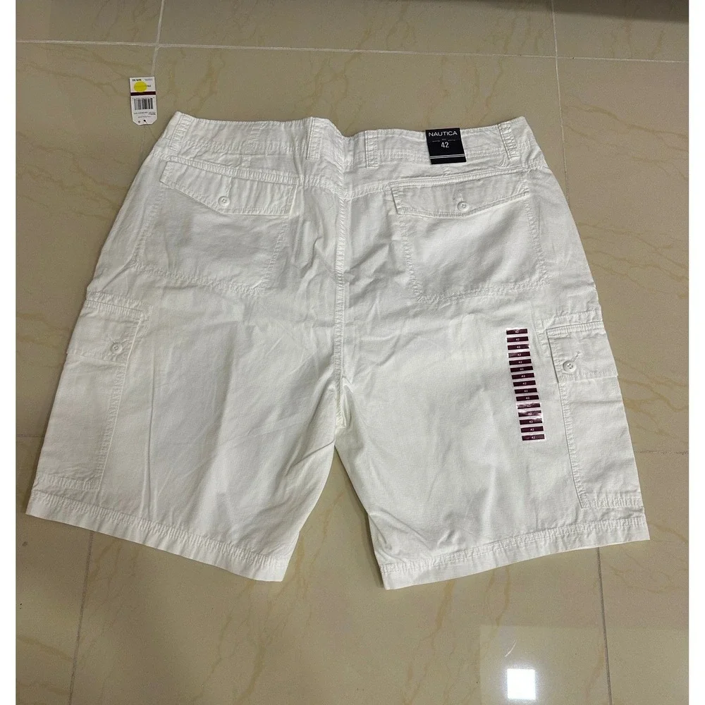 Nautica Cargo Shorts Mens 42 White New Cotton Casual Outdoor Summer Pocketed‎